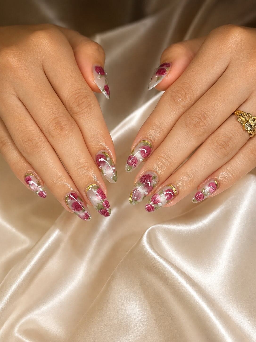 Dimensional floral rose nail art
